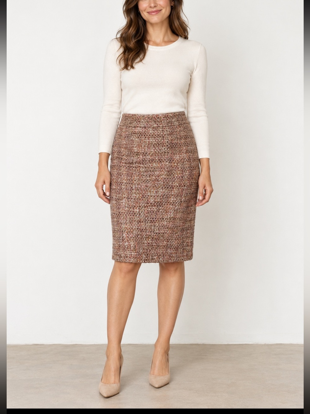 Italian Fabric Tweed Pencil Skirt Pink Brown Multi Size 10 NWT Talbots
